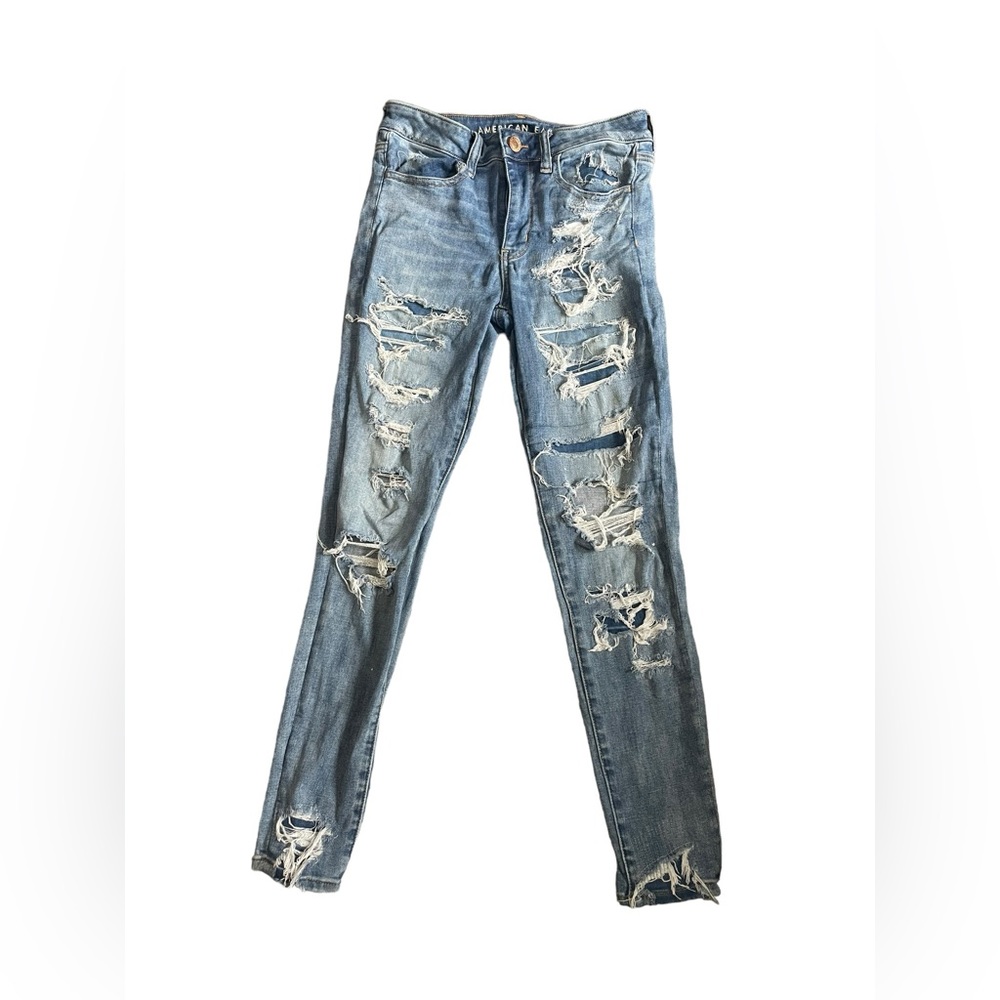 American Eagle-  hi-rise jegging distressed denim next level stretch